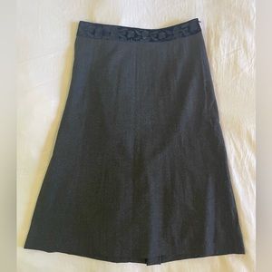 Sonia Bogner grey wool flannel a-line skirt with velvet waist detail & back slit